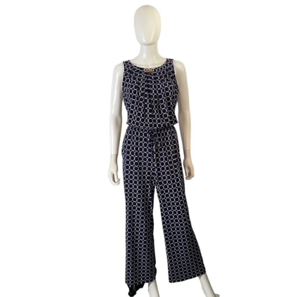 Tahari Navy and White Circle Print Jumpsuit 4